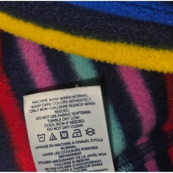 Lands End Navy Multi Striped Quarter Zip Pullover Fleece Sweatshirt 3X - Picture 4 of 7